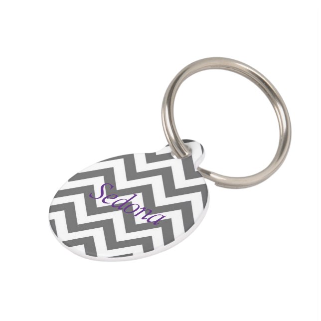 Grey Cheveron Pet Tag (Grey & Purple) (Side)