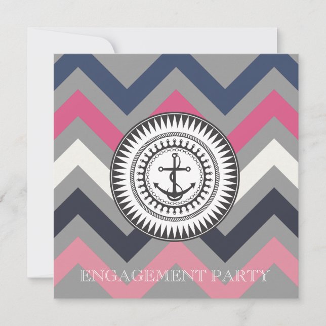 Grey Chevron Anchor Nautical Invitation (Front)