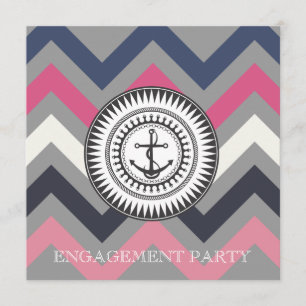 Grey Chevron Anchor Nautical Invitation