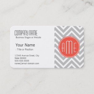 Grey Chevron and Coral Custom Monogram Business Card