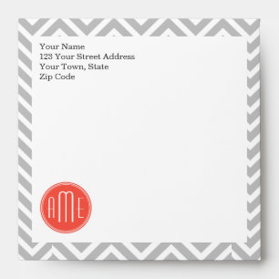 Grey Chevron and Coral Custom Monogram Envelope
