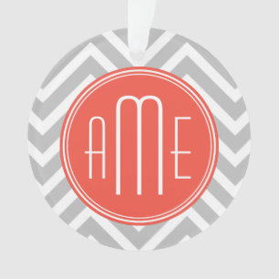 Grey Chevron and Coral Custom Monogram Ornament