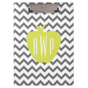 Grey Chevron And Neon Apple Monogram Teacher Clipboard