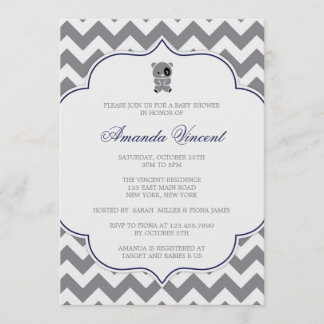 Grey Chevron Baby Shower invitation with Panda