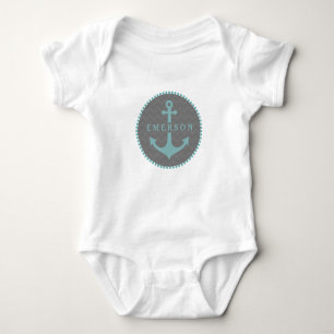 Grey Chevron + Blue Anchor Romper Baby Bodysuit