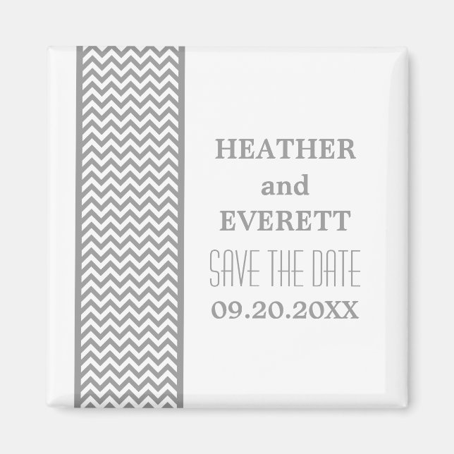 Grey Chevron Border Save the Date Magnet (Front)