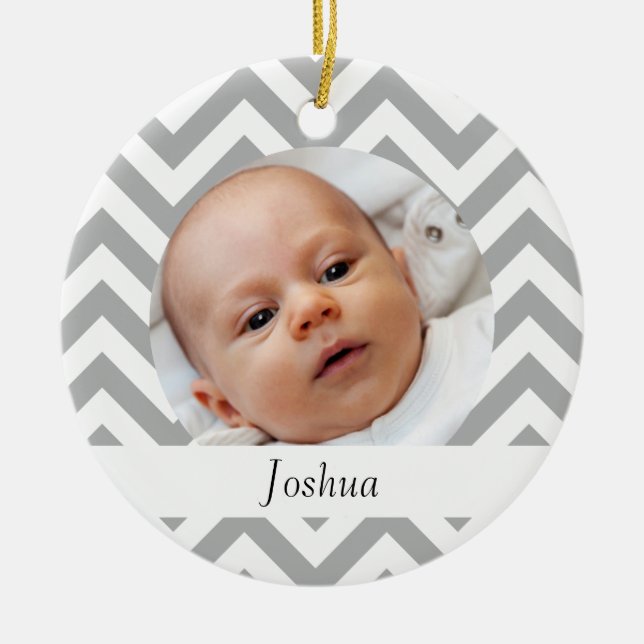 Grey Chevron Ceramic Tree Decoration (Front)