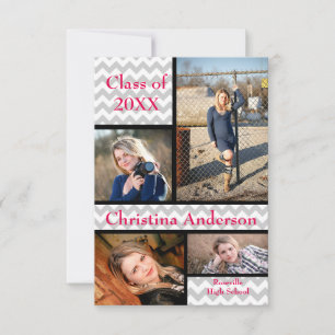 Grey Chevron Collage - 3x5 Graduation Announcemen Invitation