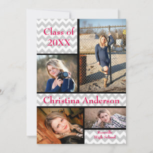 Grey Chevron Collage - Graduation Announcemen Invitation