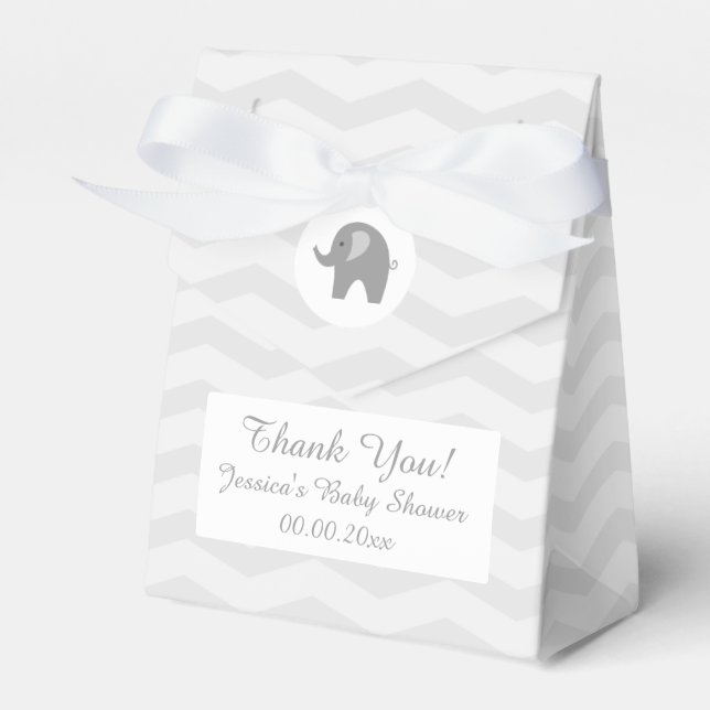 Grey chevron elephant baby shower party favour box (Front Side)