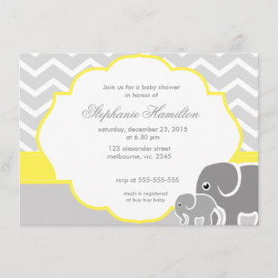 Grey  chevron elephants lemon neutral baby shower invitation