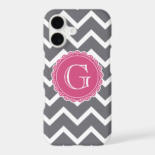 Grey Chevron Floral Pink Monogram Template