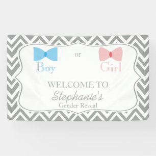Grey Chevron Gender Reveal Bow and Bow Tie Banner