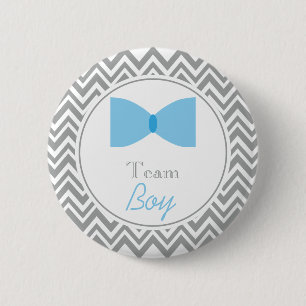Grey Chevron Gender Reveal Bow Tie Team Boy 6 Cm Round Badge