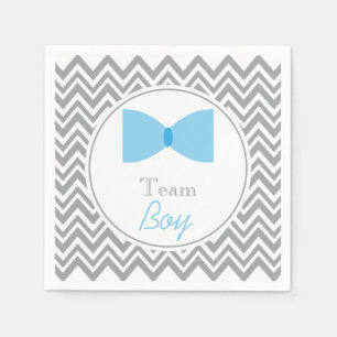Grey Chevron Gender Reveal Bow Tie Team Boy Napkin