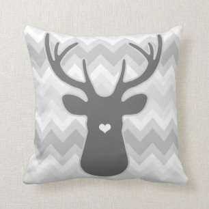 Grey Chevron Heart Nose Deer Cushion