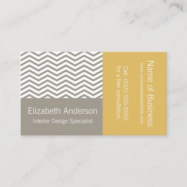 Grey Chevron Interior Design Business Card (Front)