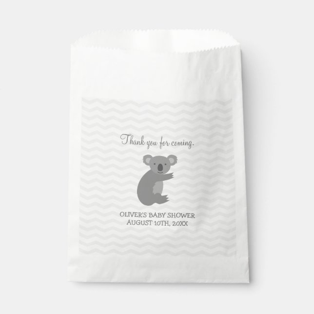 Grey chevron koala bear baby shower favour bags (Front)