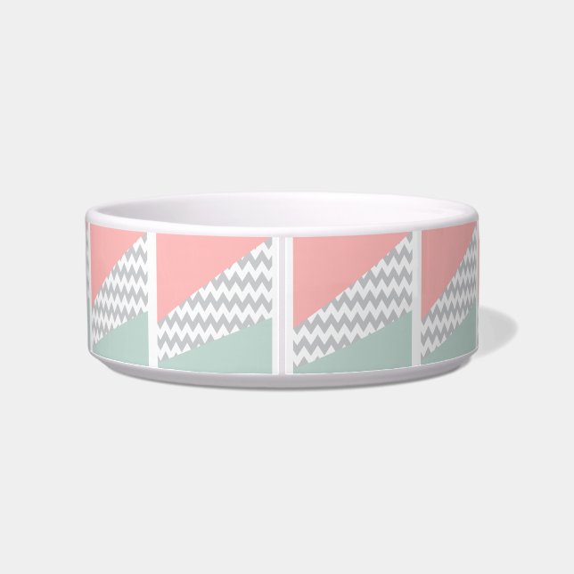 Grey Chevron  Mint and Coral Bowl (Back)