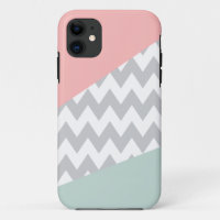 Grey Chevron - Mint and Coral