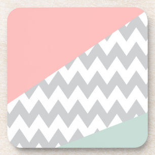 Grey Chevron  Mint and Coral Coaster