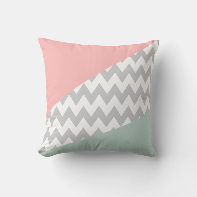 Grey Chevron - mint and coral Cushion (Front)