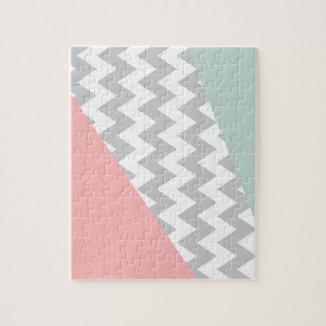 Grey Chevron  Mint and Coral Jigsaw Puzzle (Vertical)