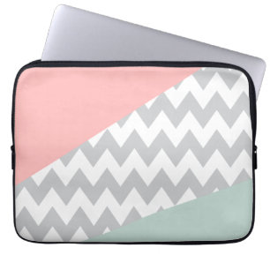 Grey Chevron Mint and Coral Laptop Sleeve