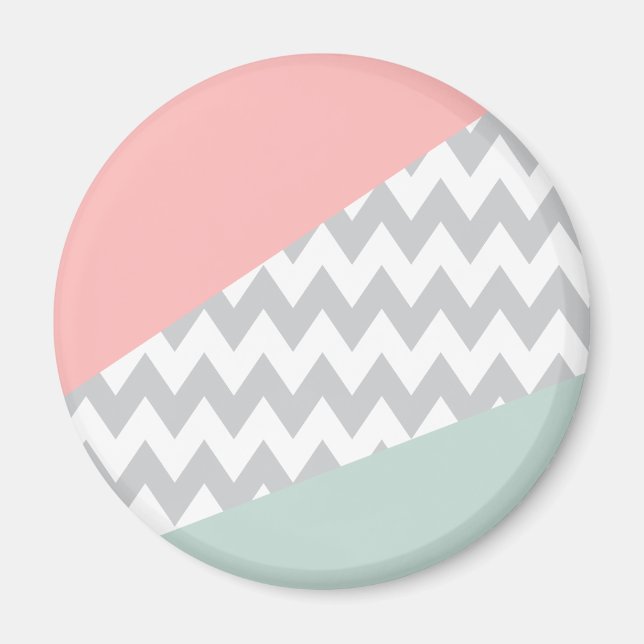 Grey Chevron  Mint and Coral Magnet (Front)