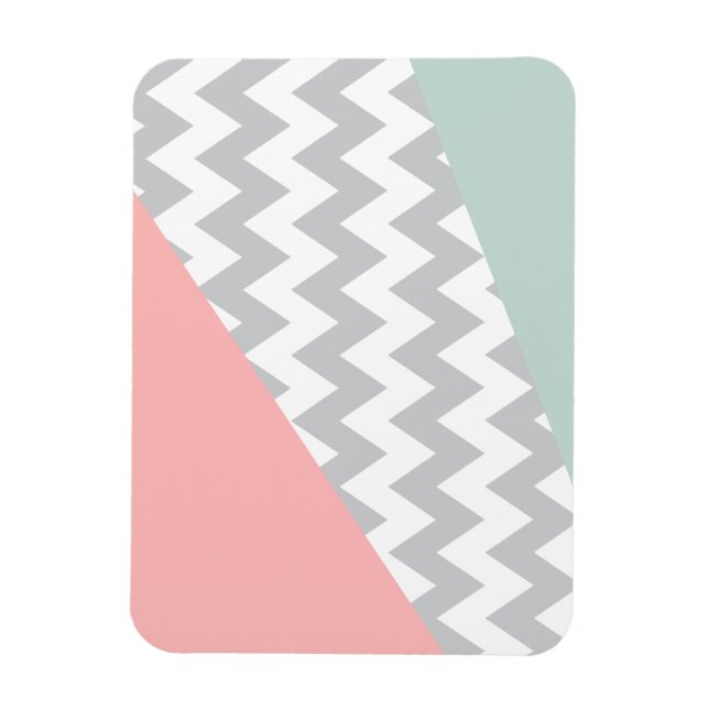Grey Chevron  Mint and Coral Magnet (Vertical)