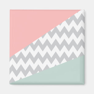 Grey Chevron Mint and Coral Magnet