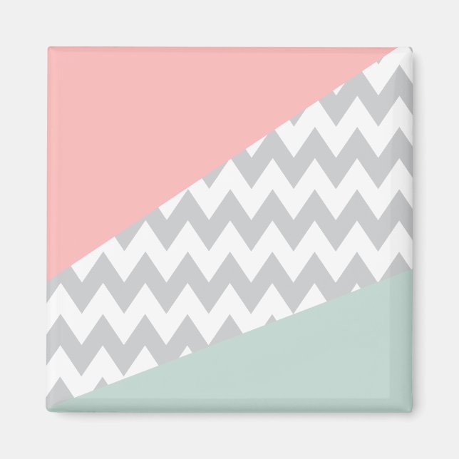 Grey Chevron  Mint and Coral Magnet (Front)