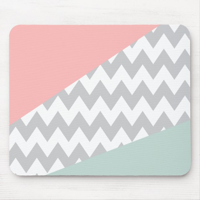 Grey Chevron  Mint and Coral Mouse Pad (Front)