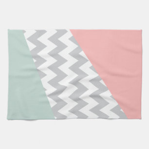 Grey Chevron - Mint and Coral Tea Towel