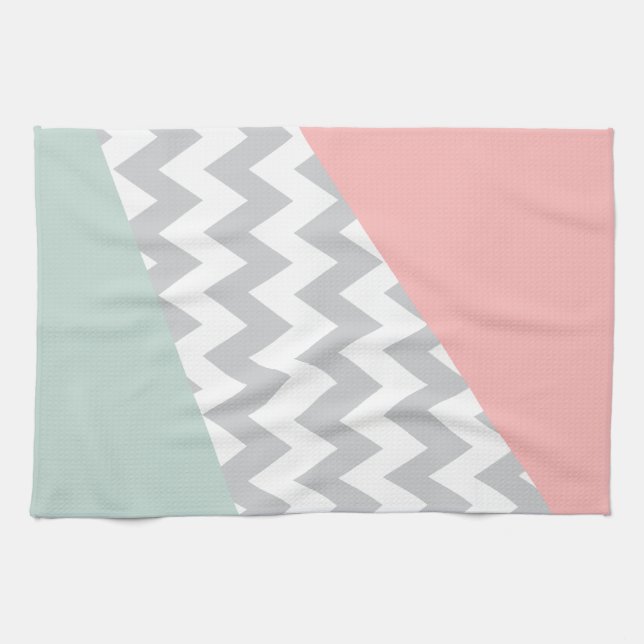 Grey Chevron - Mint and Coral Tea Towel (Horizontal)