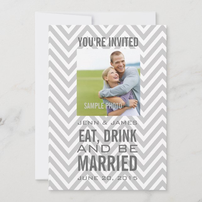 Grey Chevron Modern Photo Wedding Invitation (Front)
