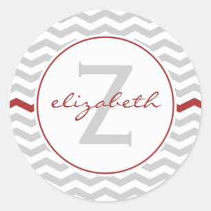 Grey Chevron Monogram Classic Round Sticker