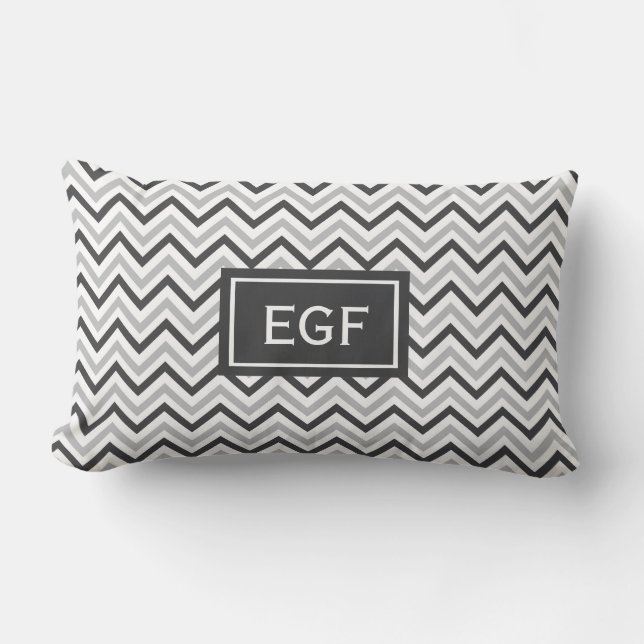 Grey Chevron Monogram Lumbar Cushion (Front)
