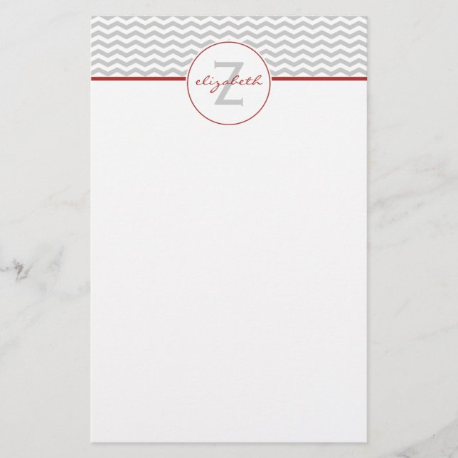 Grey Chevron Monogram Stationery (Front)
