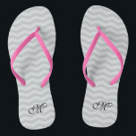 Grey chevron monogram wedding party flip flops<br><div class="desc">Grey / grey name monogram chevron pattern wedding flip flops. Custom colour strap for him and her / men and women. Custom background colour and personalised name initials. Modern trendy zigzag stripe design sandals. Vertical or horizontal lines. Cute party favour for beach theme wedding, marriage, bridal shower, engagement, anniversary, birthday,...</div>