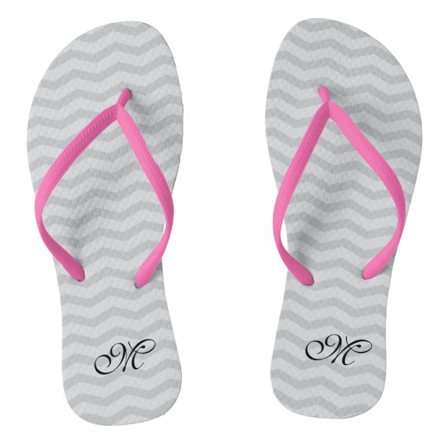 Grey chevron monogram wedding party flip flops (Footbed)