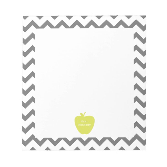 Grey Chevron Neon Apple Teacher Notepad (Front)