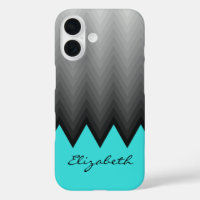 Grey chevron ombre pattern turquoise Custom name