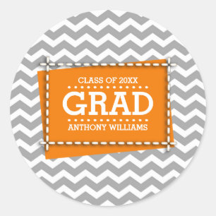 Grey Chevron Pattern Custom Graduation Stickers