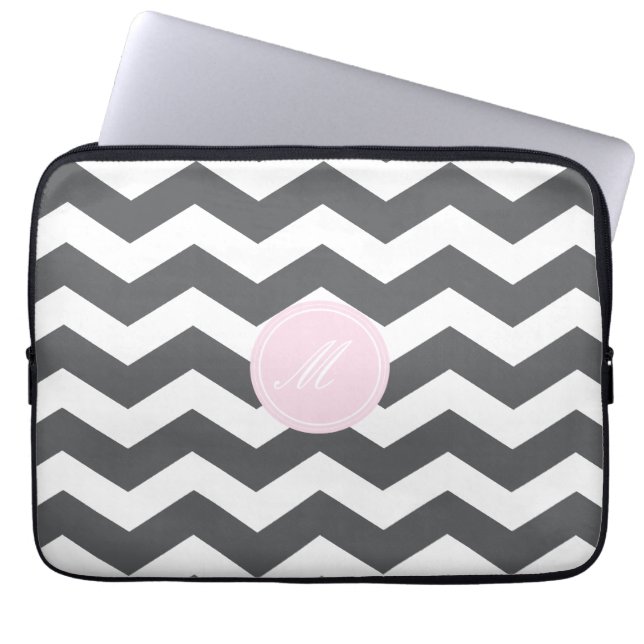 Grey Chevron Pattern Laptop Sleeve (Front)
