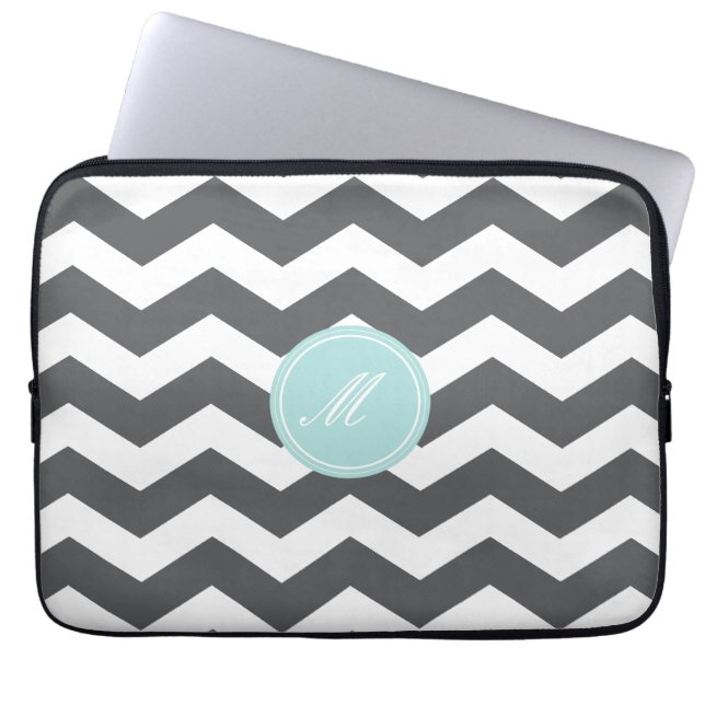 Grey Chevron Pattern Laptop Sleeve (Front)