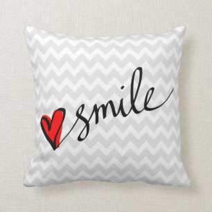 Grey Chevron Pattern Smile Cute Red Heart Cushion