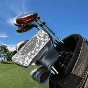 Grey Chevron Personalised Golf Head Cover