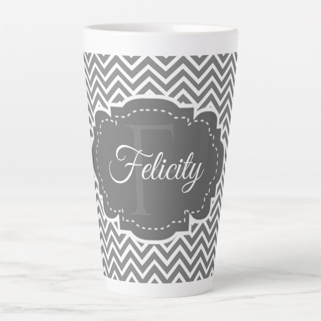 Grey Chevron Personalised Latte Mug (Front)