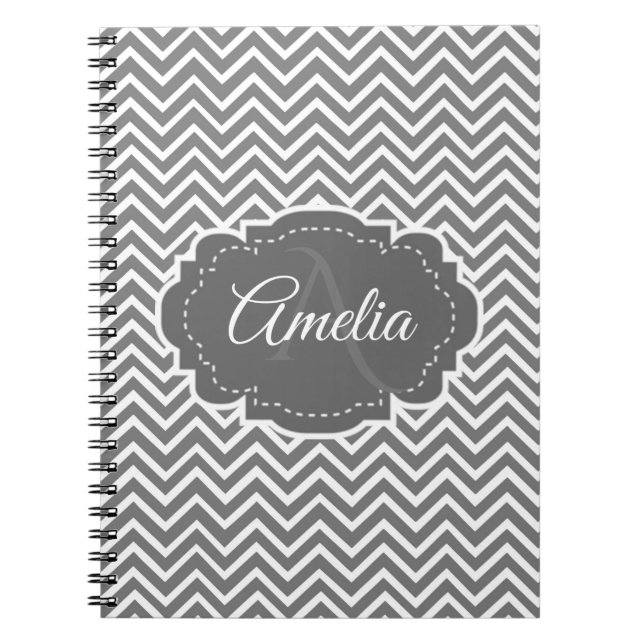 Grey Chevron Personalised Notebook (Front)